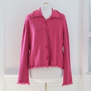 Sigrid Olsen Pink Wool Blend Nubby Knit Cardigan Jacket Size Petite Large